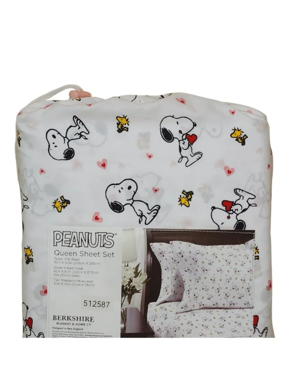 Peanuts Snoopy Woodstock Queen Sheet Set Berkshire Hearts Valentines Anniversary